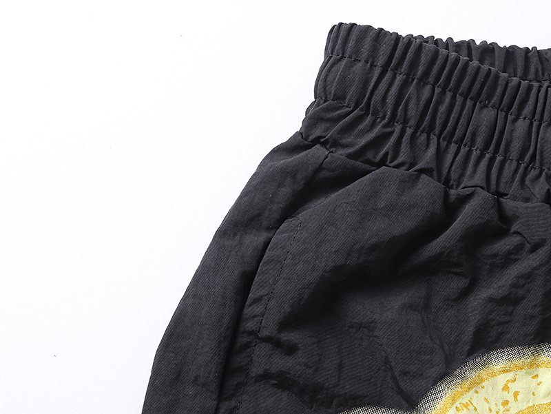 MIXED EMOTION Black Front Graphic Appliqué Shorts — detail