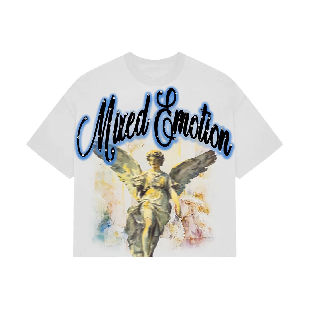 MIXED EMOTION Blue Angel Rhinestone Graphic T-Shirt — front