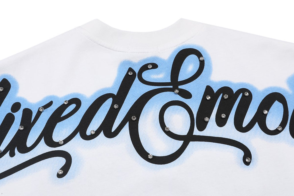 MIXED EMOTION Blue Angel Rhinestone Graphic T-Shirt — detail