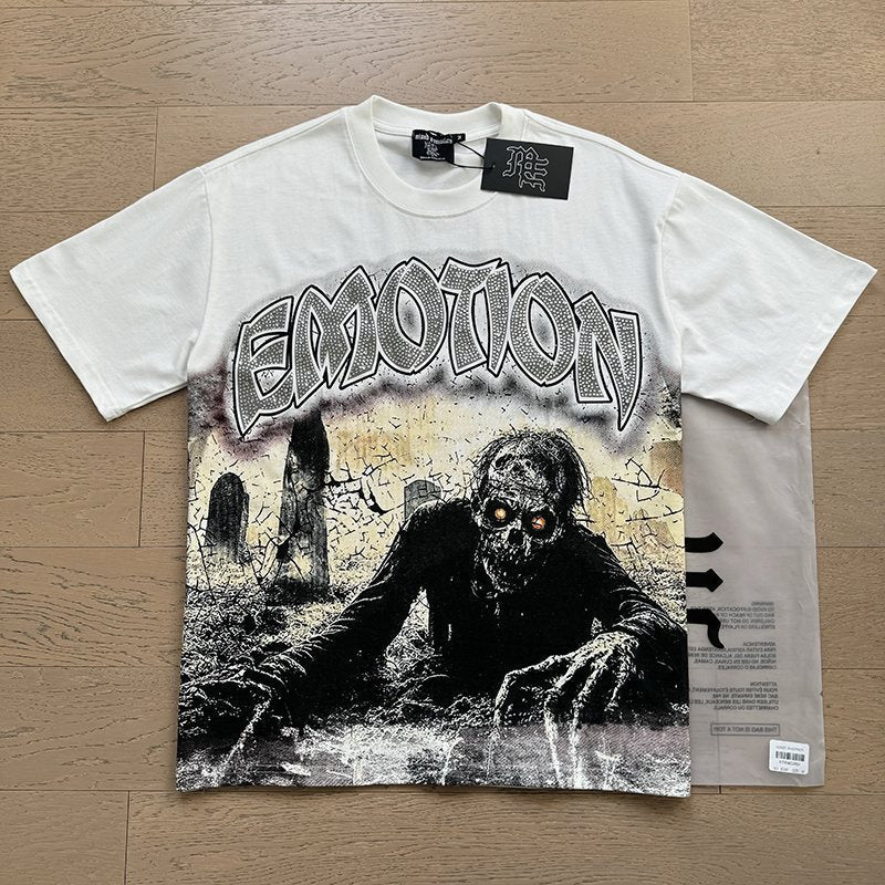 MIXED EMOTION White Graphic Short-Sleeve T-Shirt — context