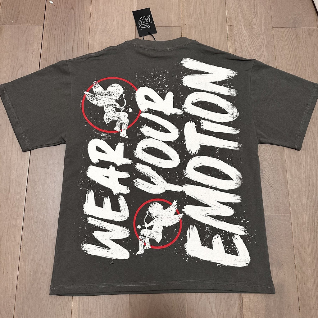 MIXED EMOTION Charcoal Gray Front & Back Graphic T-Shirt — back