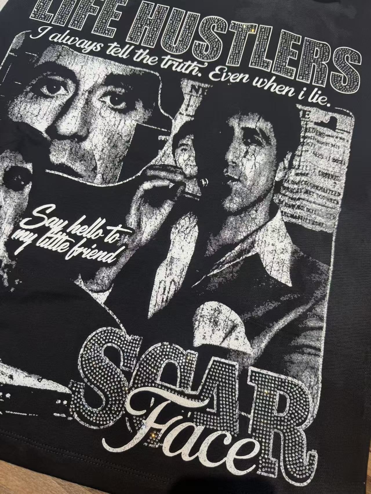 Life Hustlere Scarface-Inspired Raglan Graphic T-Shirt — detail