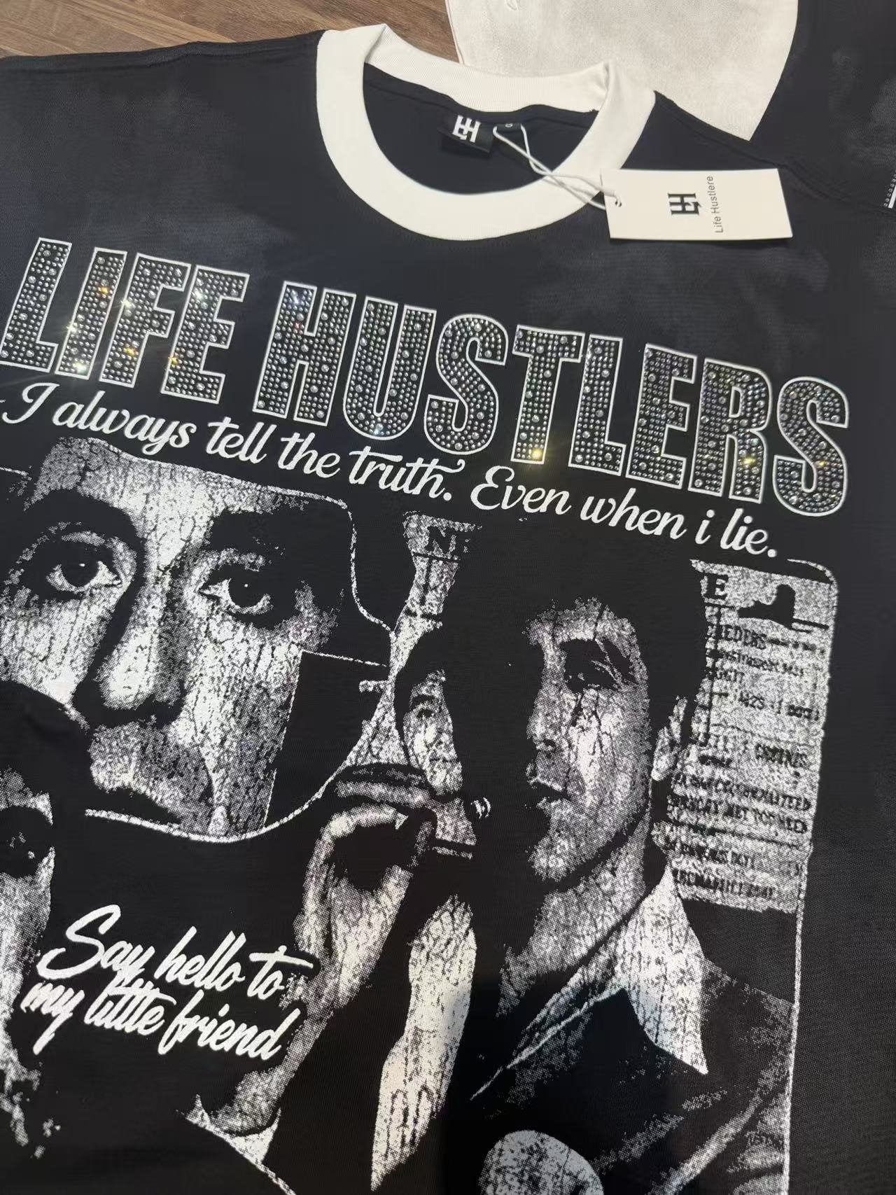 Life Hustlere Scarface-Inspired Raglan Graphic T-Shirt — hang_tag
