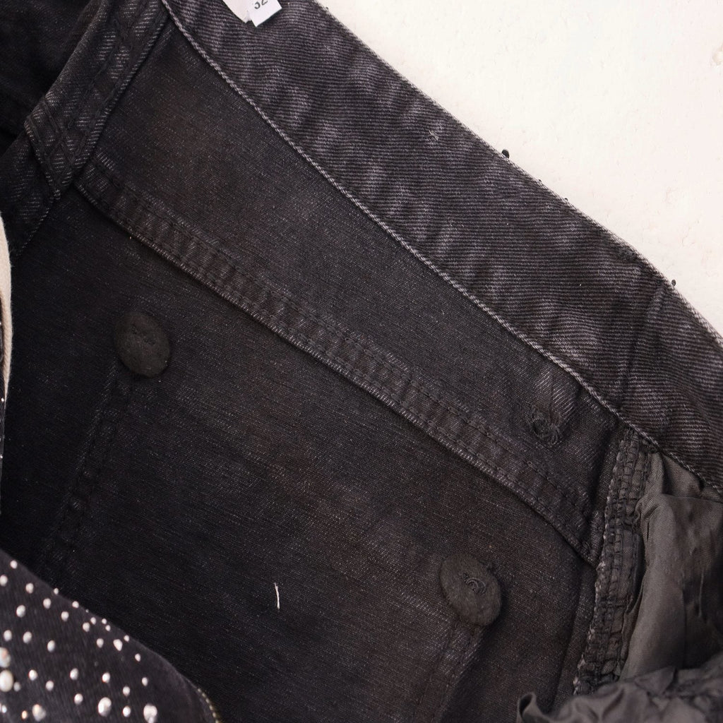 VALE Pearl-Studded Washed Denim Shorts — detail
