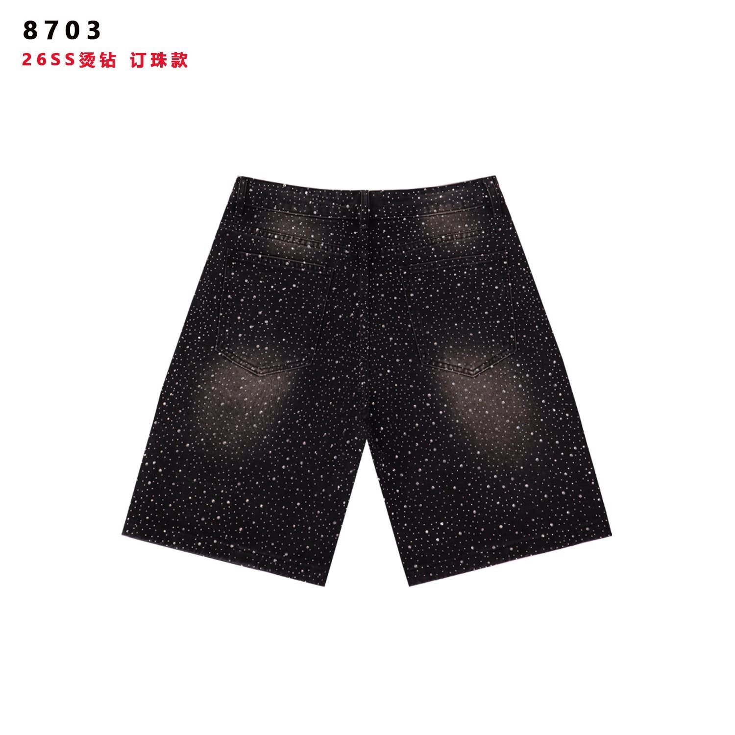 VALE Pearl-Studded Washed Denim Shorts — back