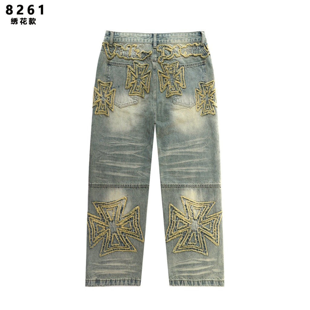 Vale Forever Embroidered Letter Washed Jeans — back