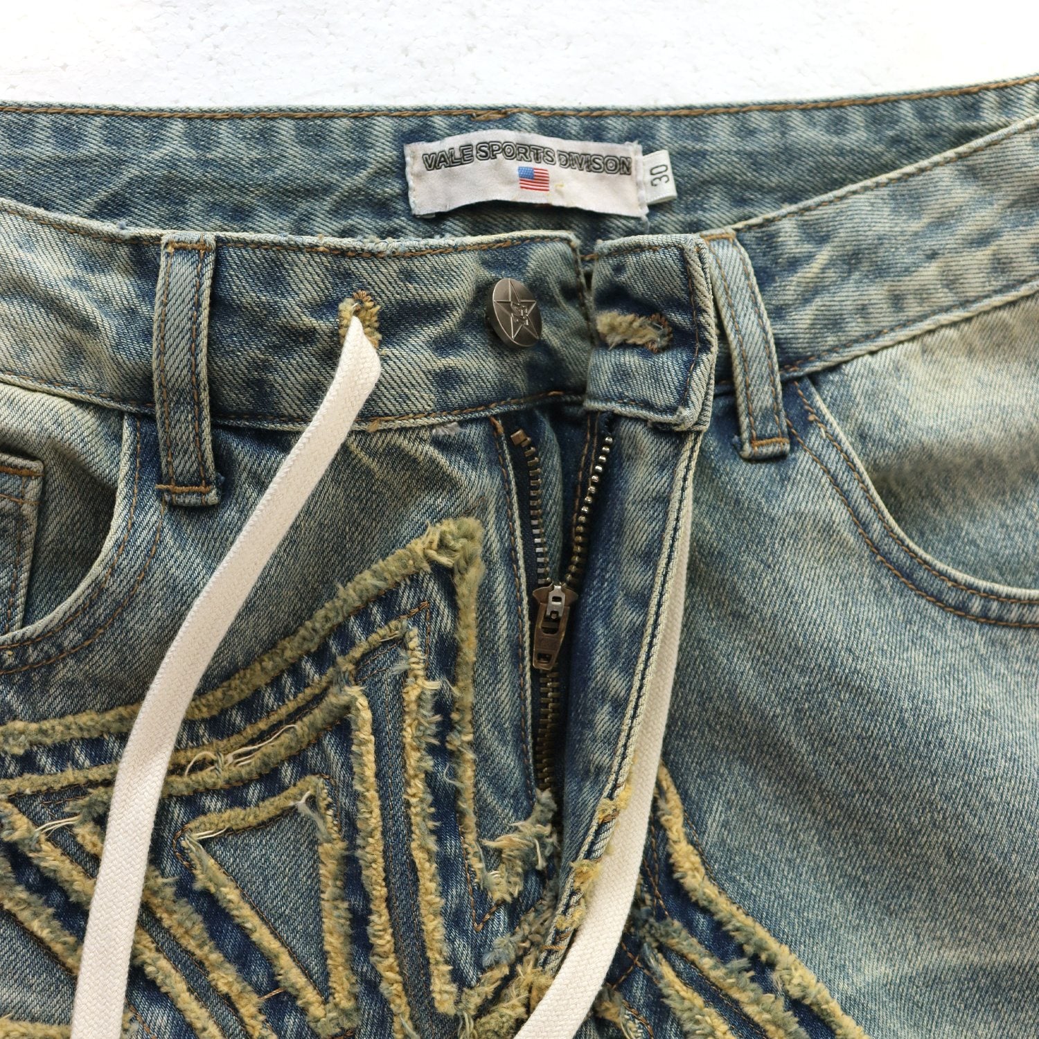 Vale Forever Embroidered Letter Washed Jeans — detail