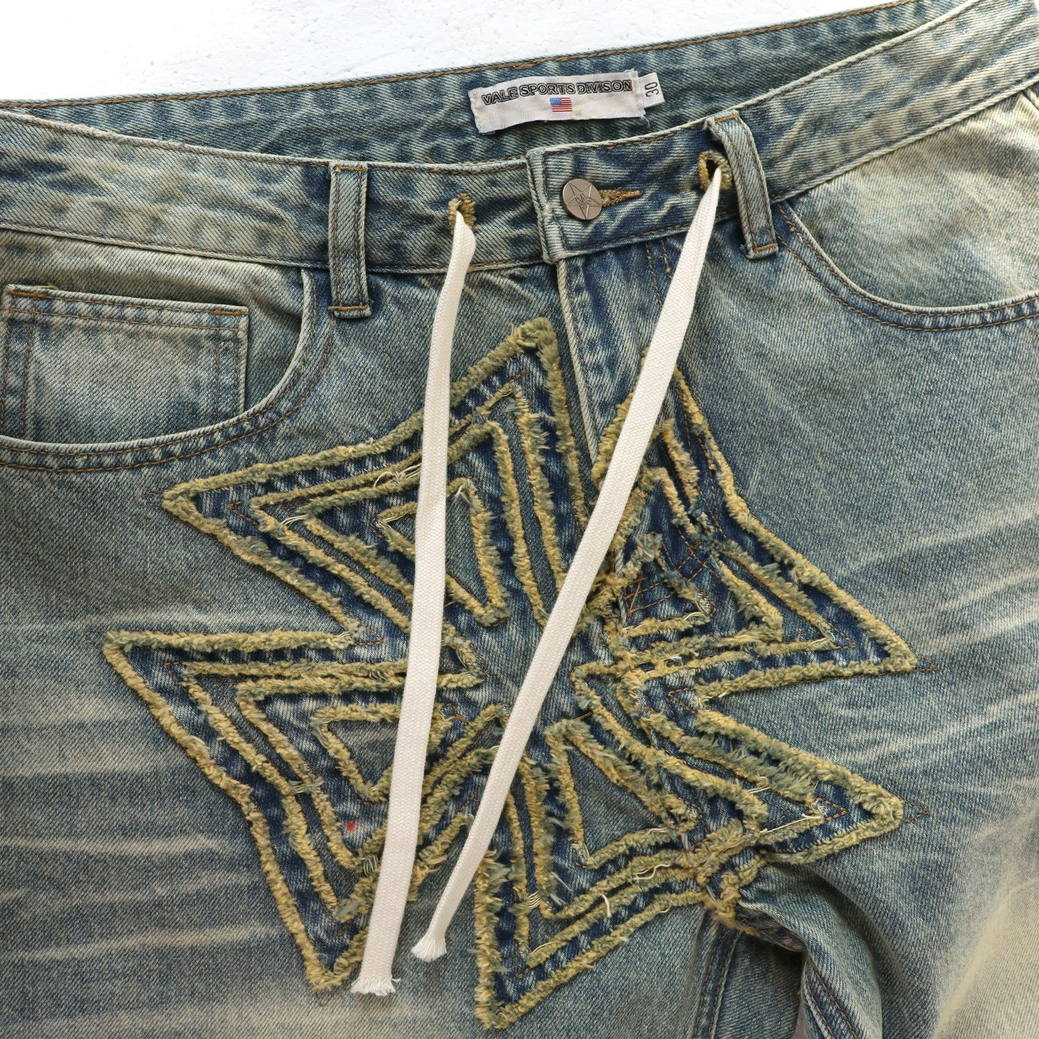 Vale Forever Embroidered Letter Washed Jeans — detail