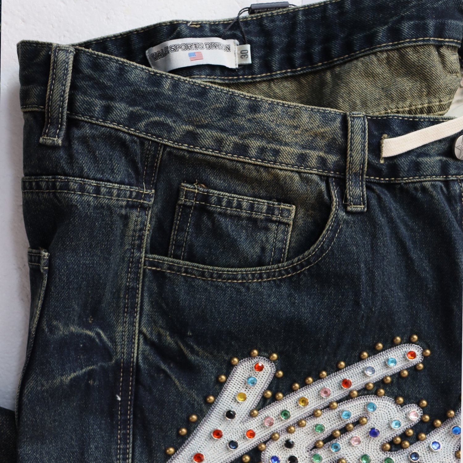 VALE Sports Division Embellished Wide-Leg Jeans — front