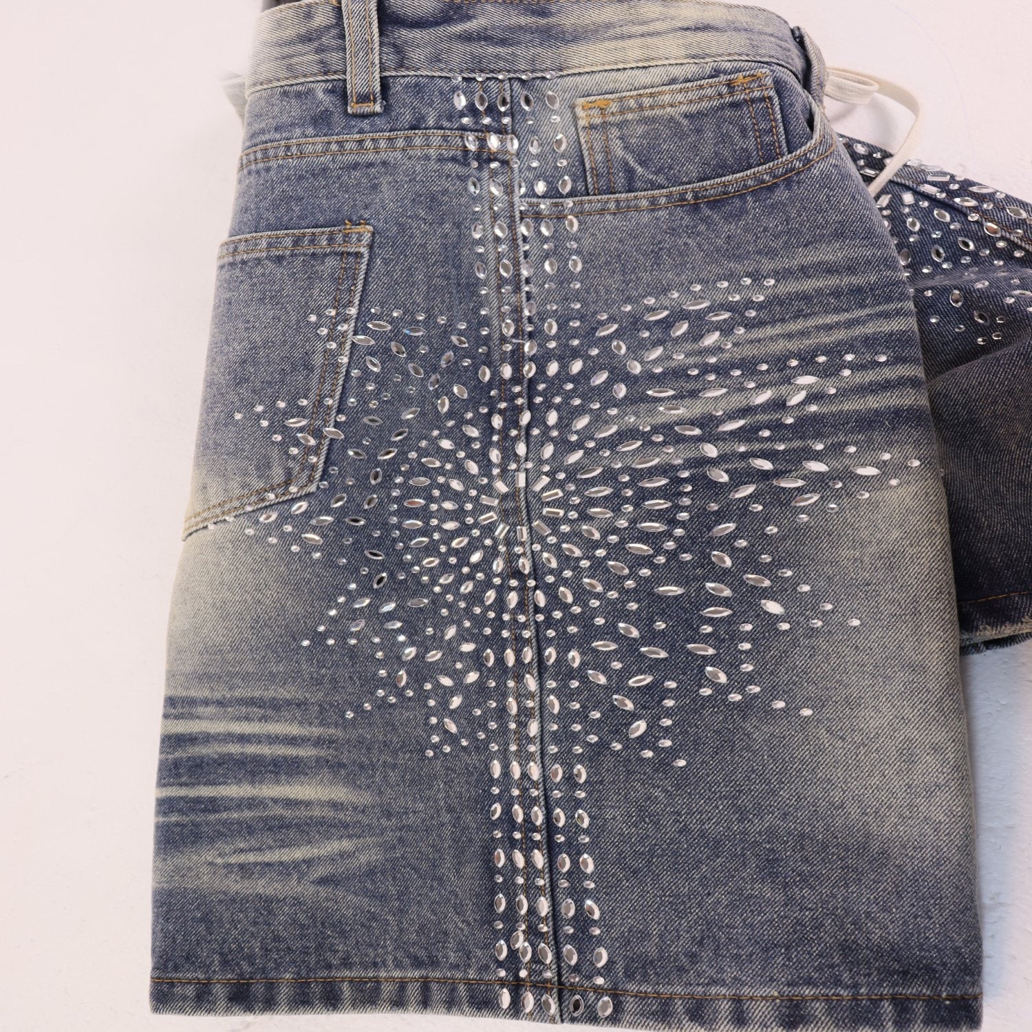 VALE SPORTS DIVISION Rhinestone Starburst Denim Shorts — back