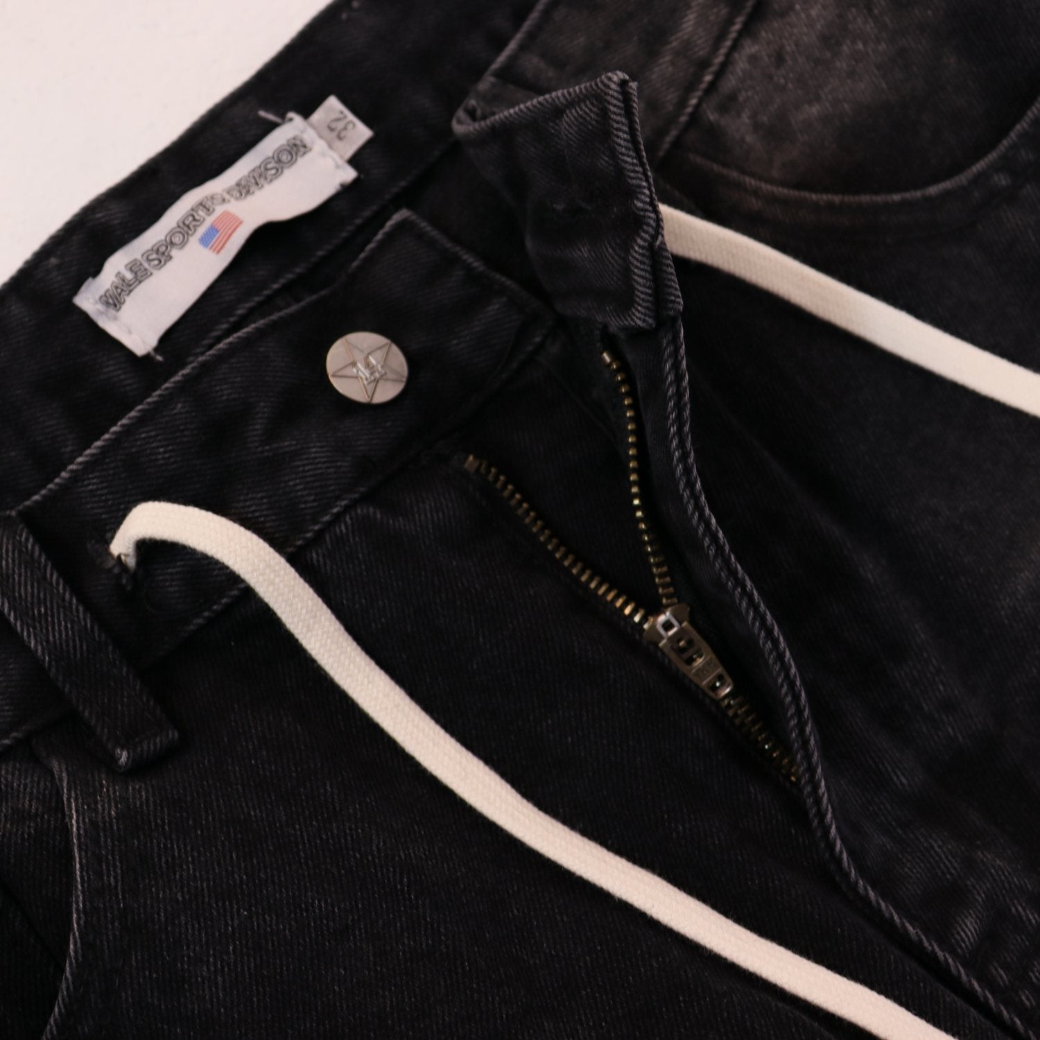 VALE SPORTS DIVISION Rhinestone Starburst Denim Shorts — neck_label