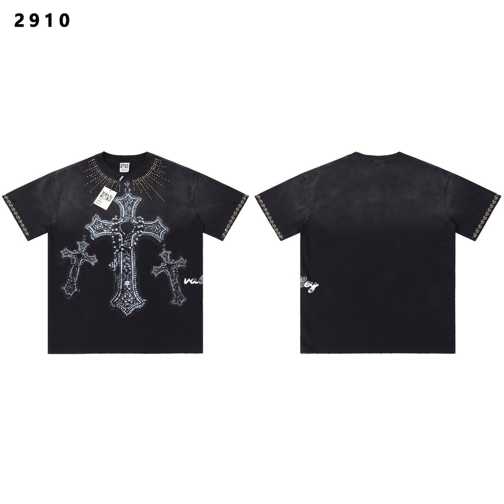 VALE USA Studded Cross Graphic T-Shirt — hero