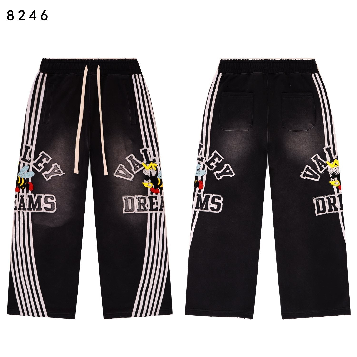 VALE USA Bee Embroidered Striped Hoodie & Sweatpants Set — detail