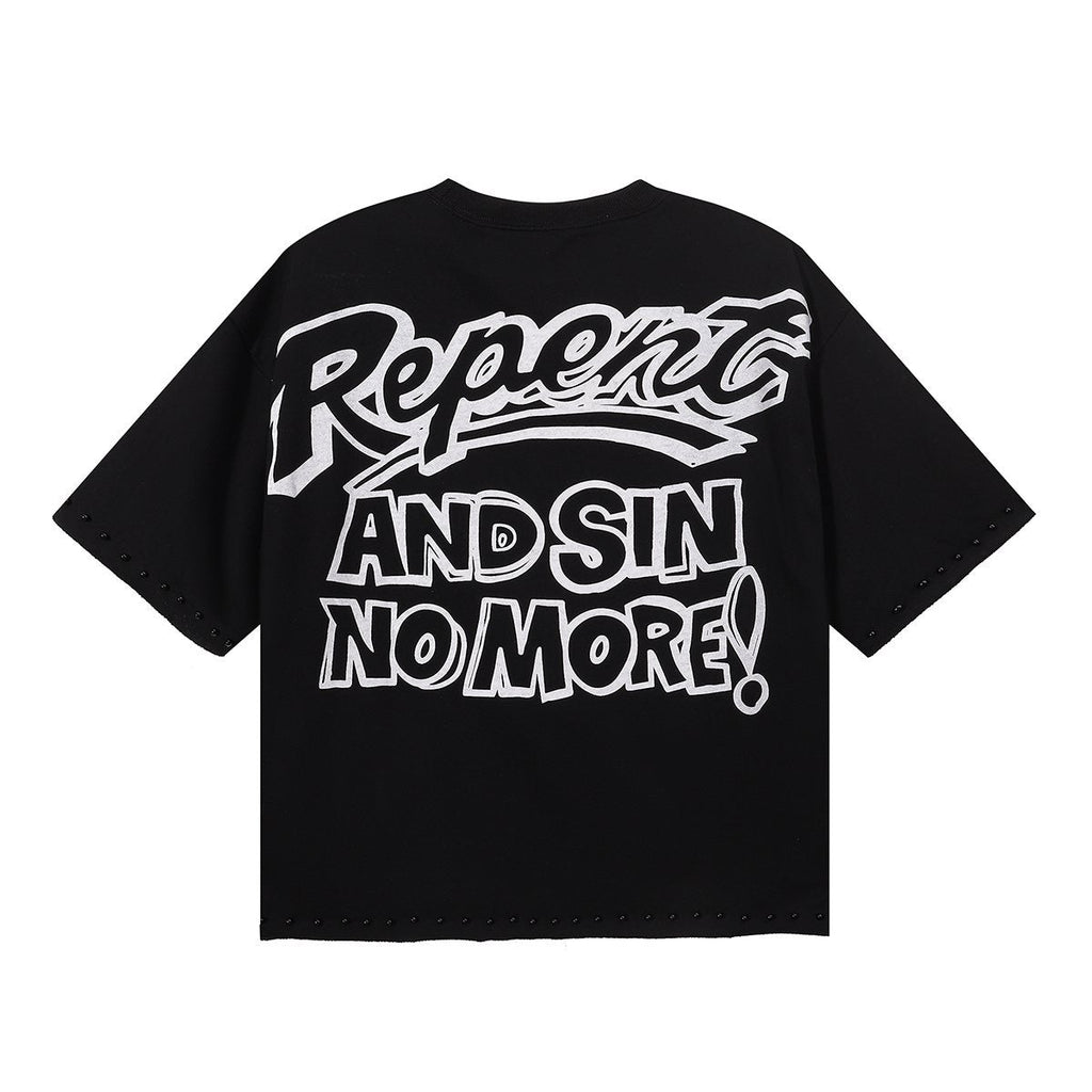 BKYS Revival Repent Skull Rhinestone Cropped T-Shirt — back