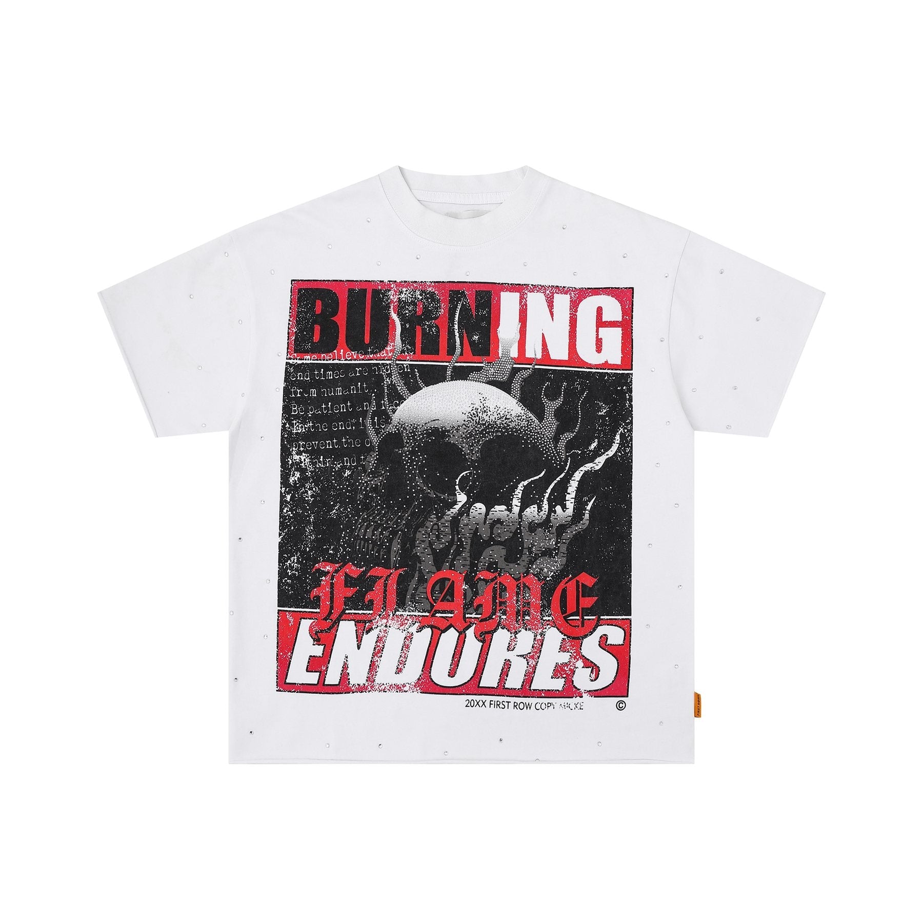 FIRST ROW Burning Flames Cropped Graphic T-Shirt — front