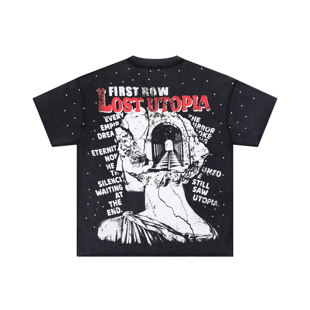 FIRST ROW Lost Utopia Illusion Cropped Graphic T-Shirt — back