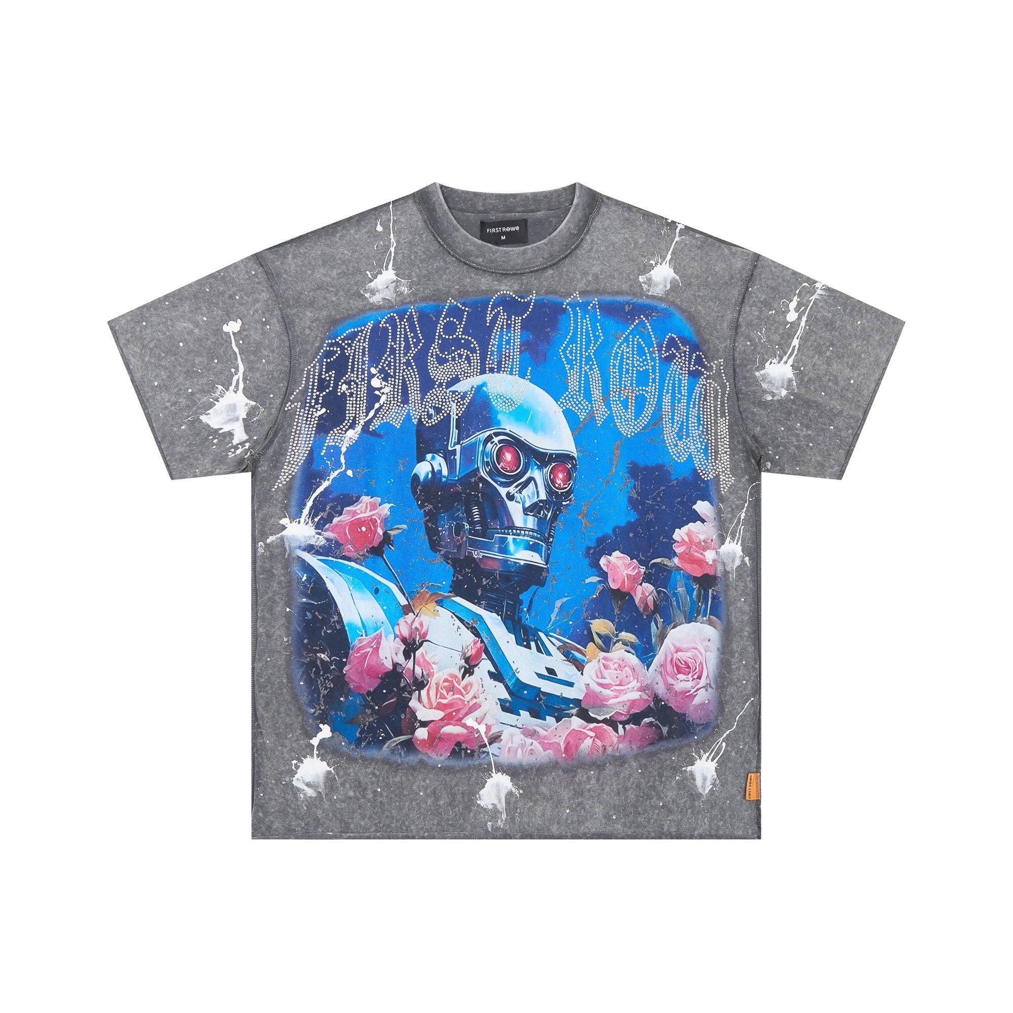 FIRST ROW Washed Grey Front & Back Graphic T-Shirt — hero