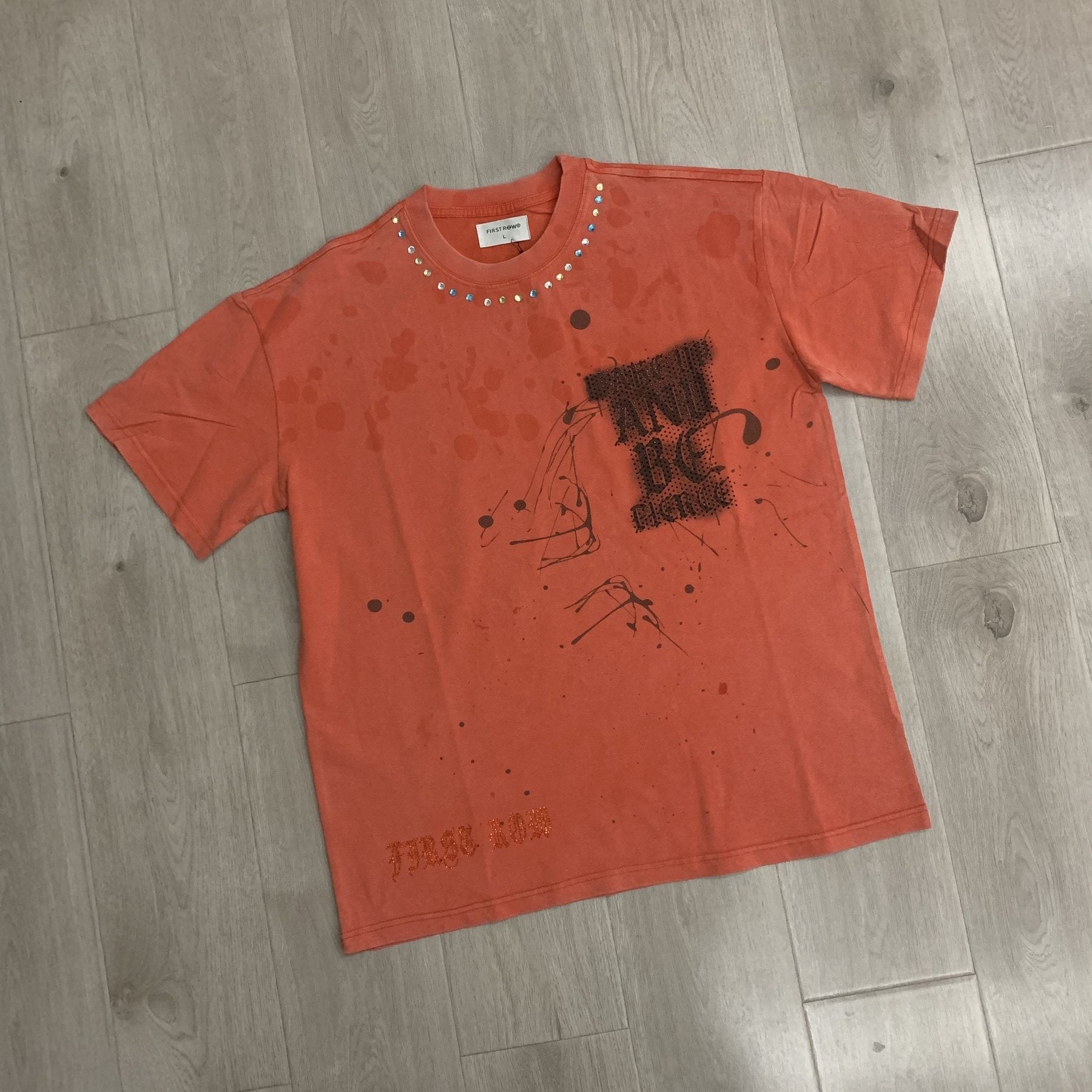 FIRST ROW Skull Rhinestone Graphic T-Shirt — front