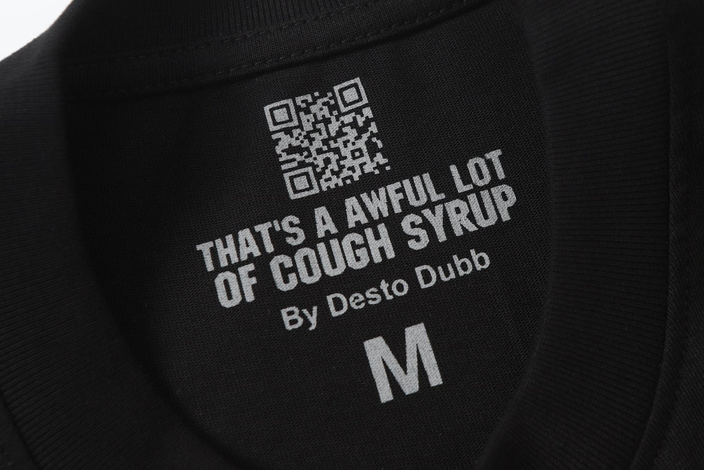 THAT'S A AWFUL LOT OF COUGH SYRUP Purple Front and Back Graphic T-Shirt — neck_label