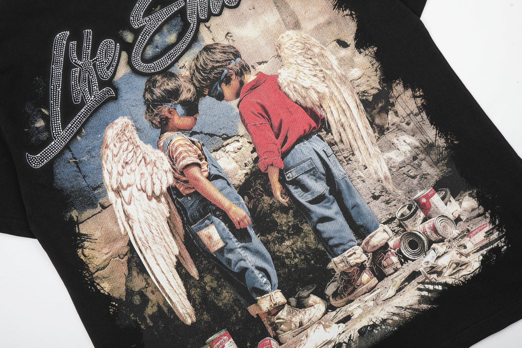 MIXED EMOTION Angel Graphic Short-Sleeve T-Shirt — detail