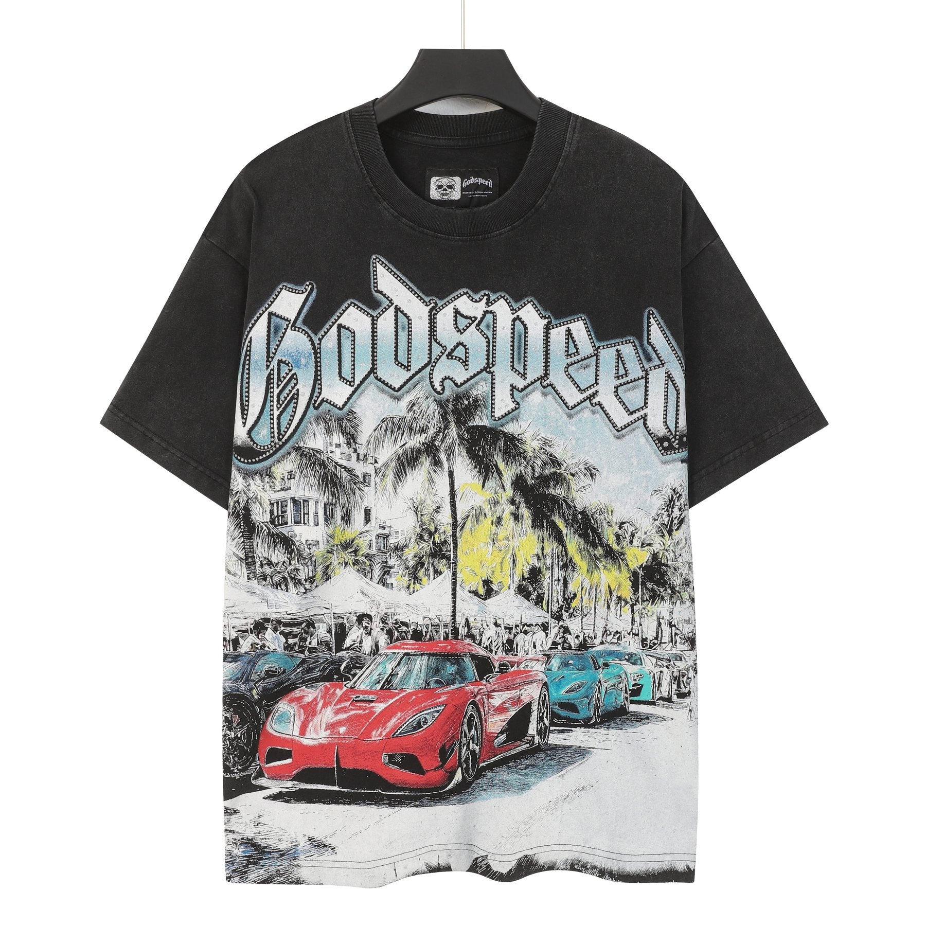 Godspeed Washed Black Rock Graphic T-Shirt — front