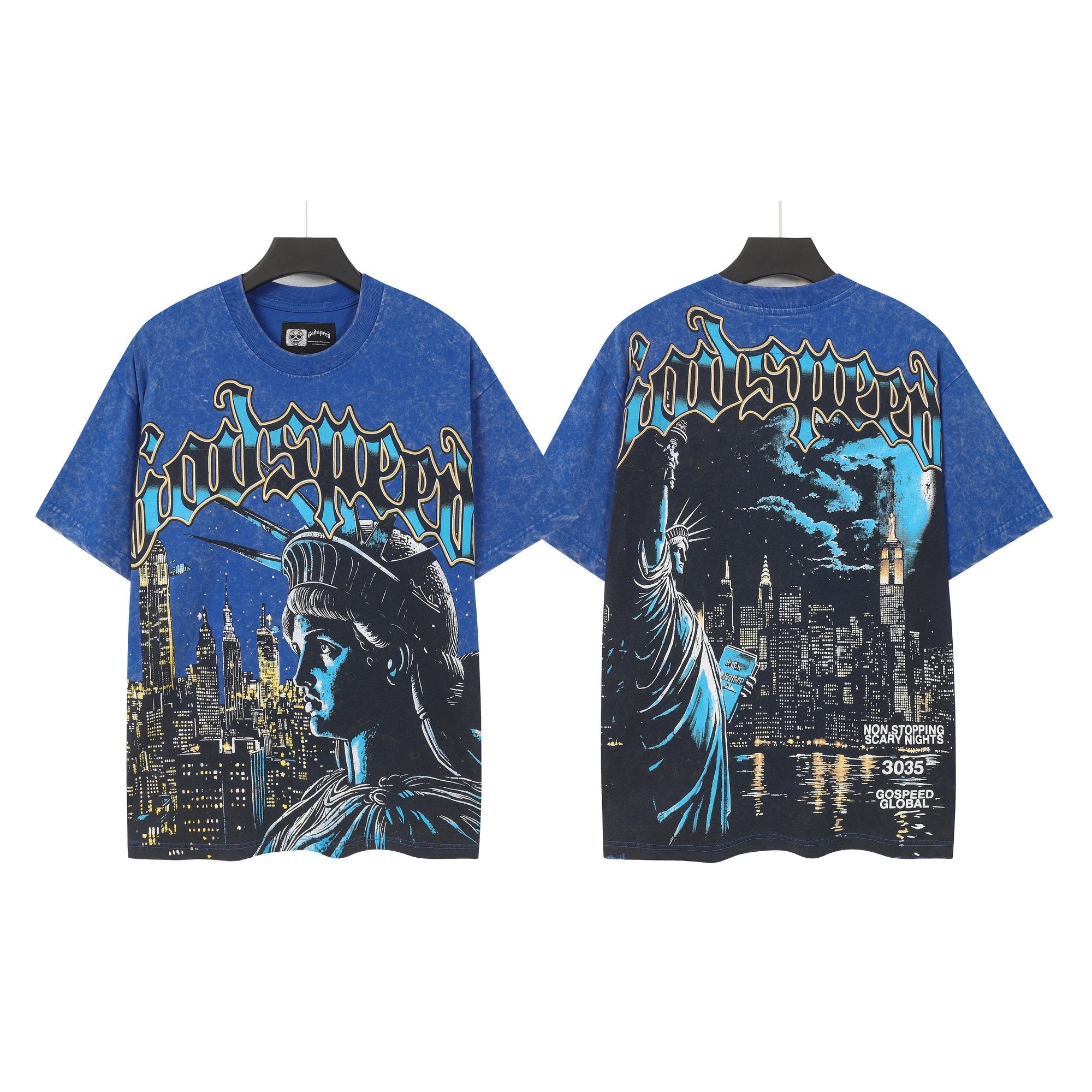 Godspeed Statue of Liberty Skyline Graphic T-Shirt — hero