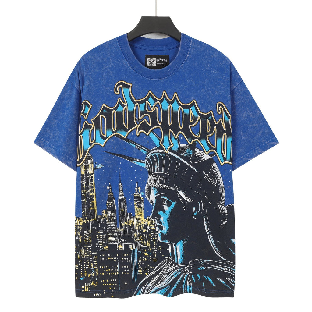 Godspeed Statue of Liberty Skyline Graphic T-Shirt — front