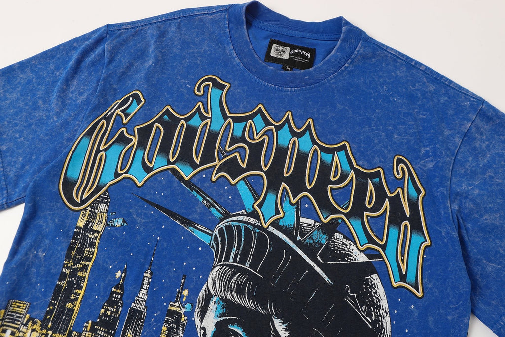 Godspeed Statue of Liberty Skyline Graphic T-Shirt — detail