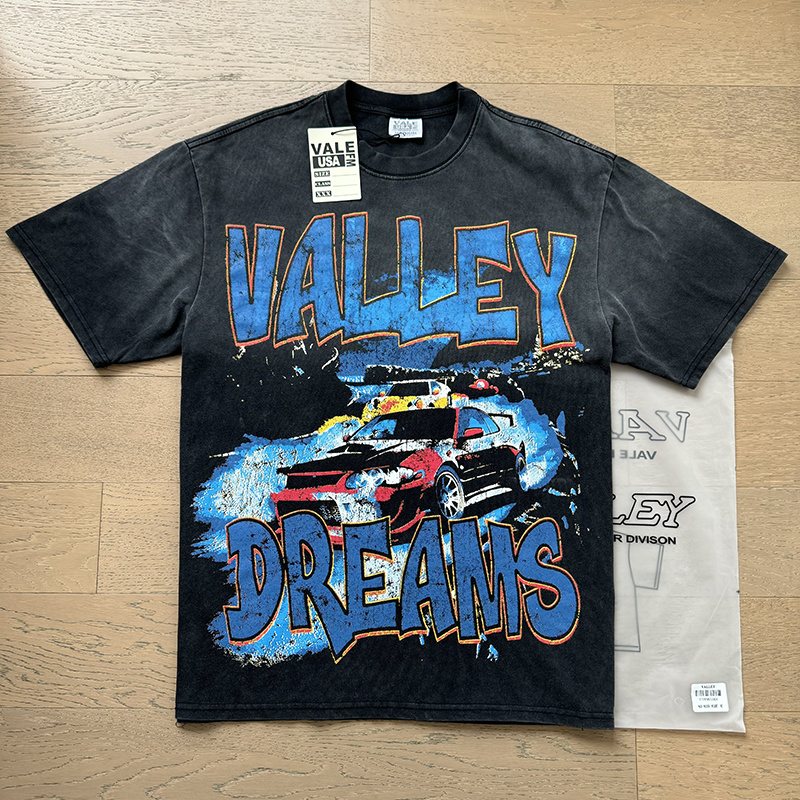 VALE USA Washed Black Car Graphic T-Shirt — context