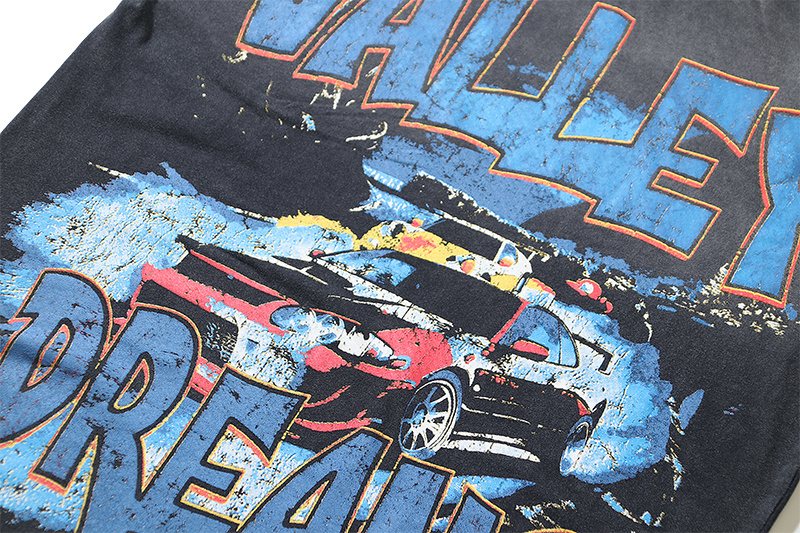 VALE USA Washed Black Car Graphic T-Shirt — detail