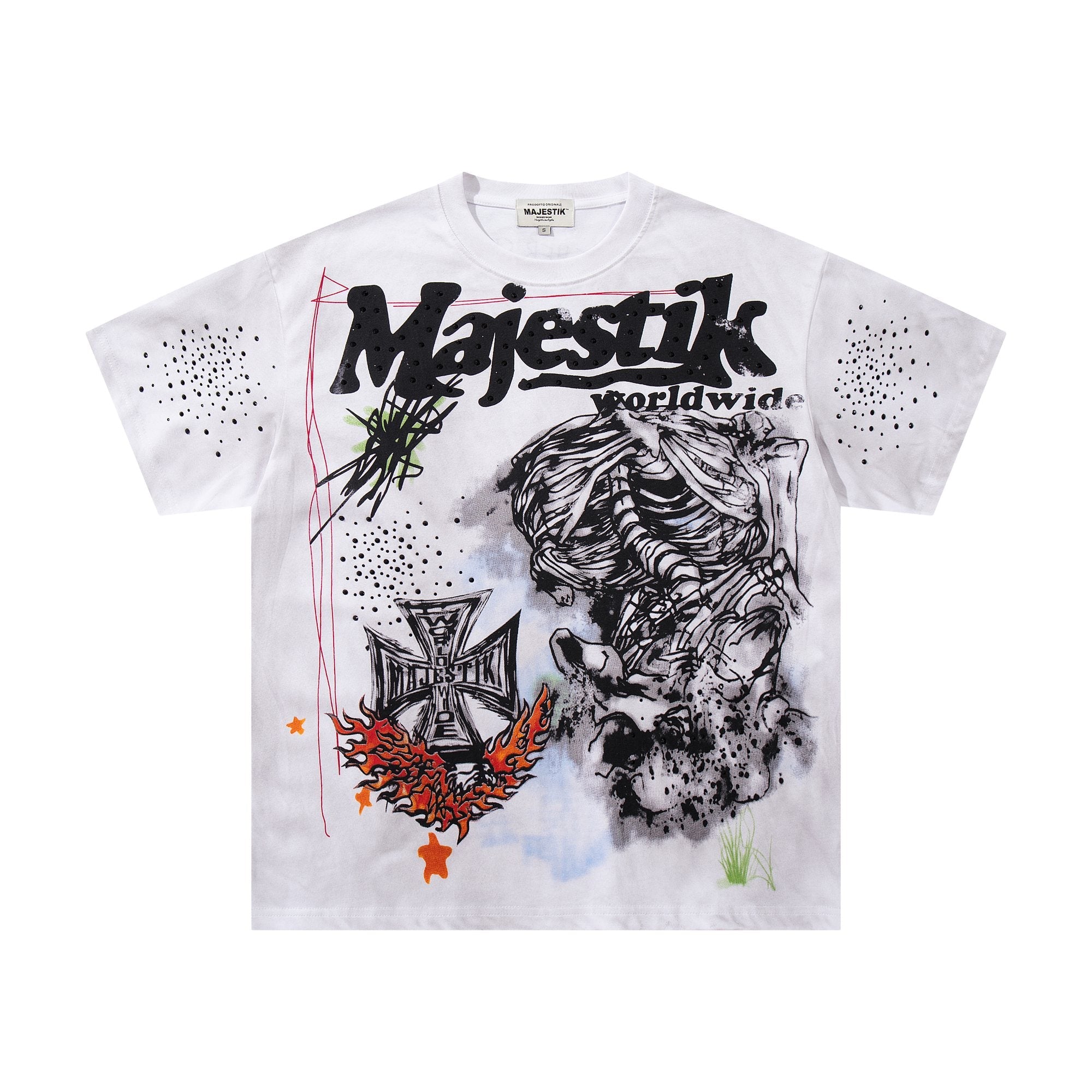 MAJESTIK Distressed Stone-Inlay Graphic T-Shirt — hero