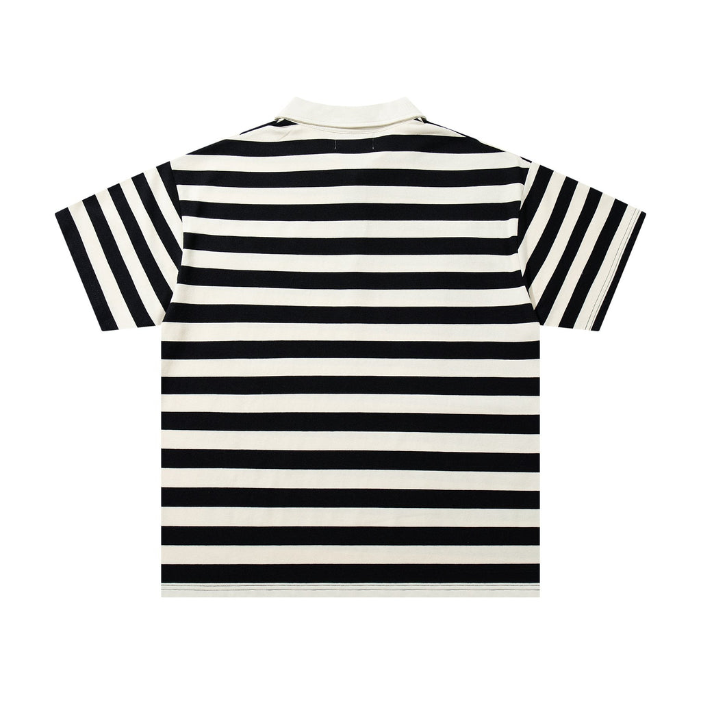 MAJESTIK Skull Graphic Striped Zip-Collar T-Shirt — back