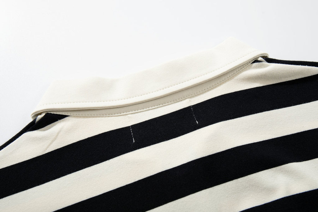 MAJESTIK Skull Graphic Striped Zip-Collar T-Shirt — detail