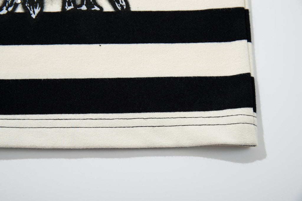 MAJESTIK Skull Graphic Striped Zip-Collar T-Shirt — detail