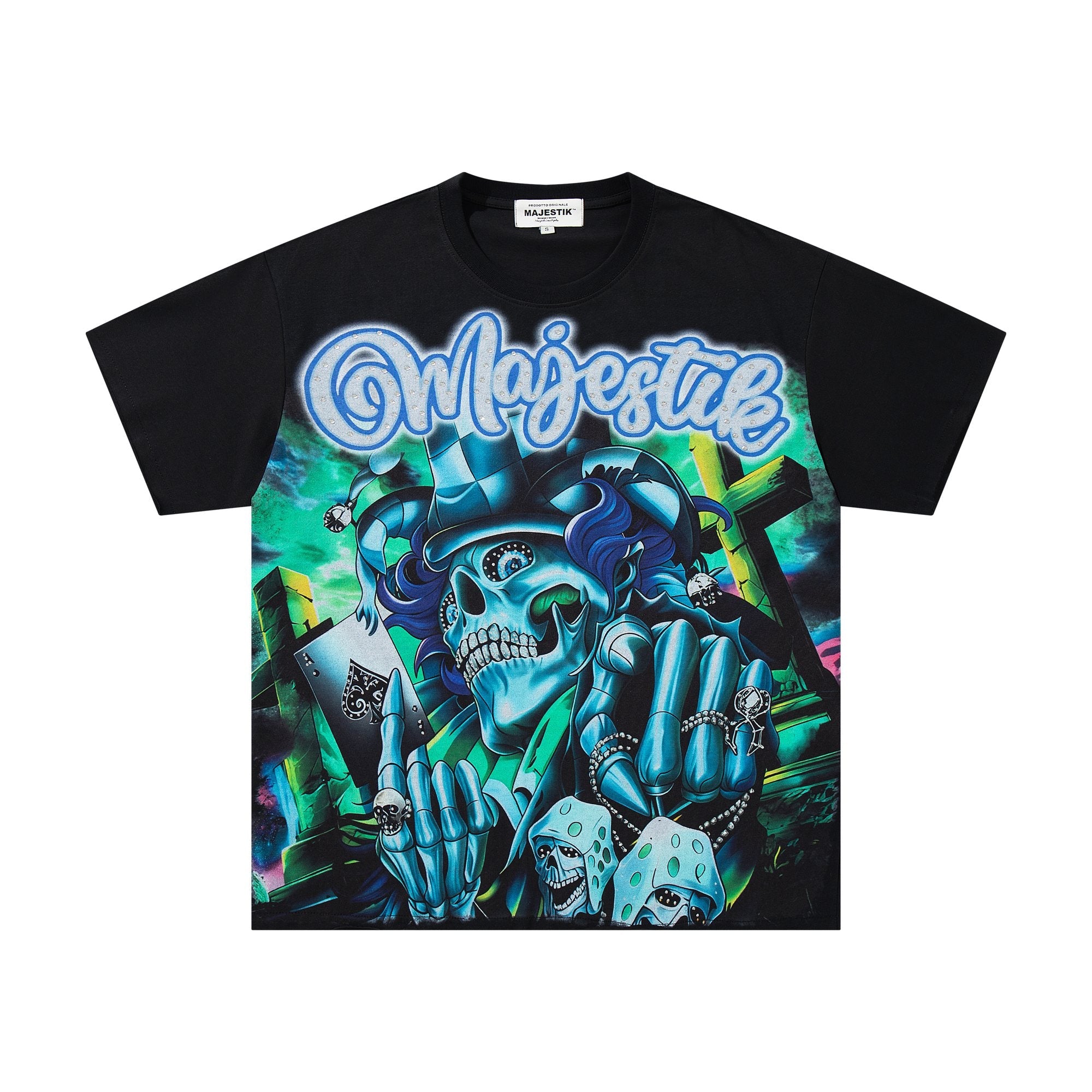 MAJESTIK Blue-Green Front & Script Back Graphic T-Shirt — hero