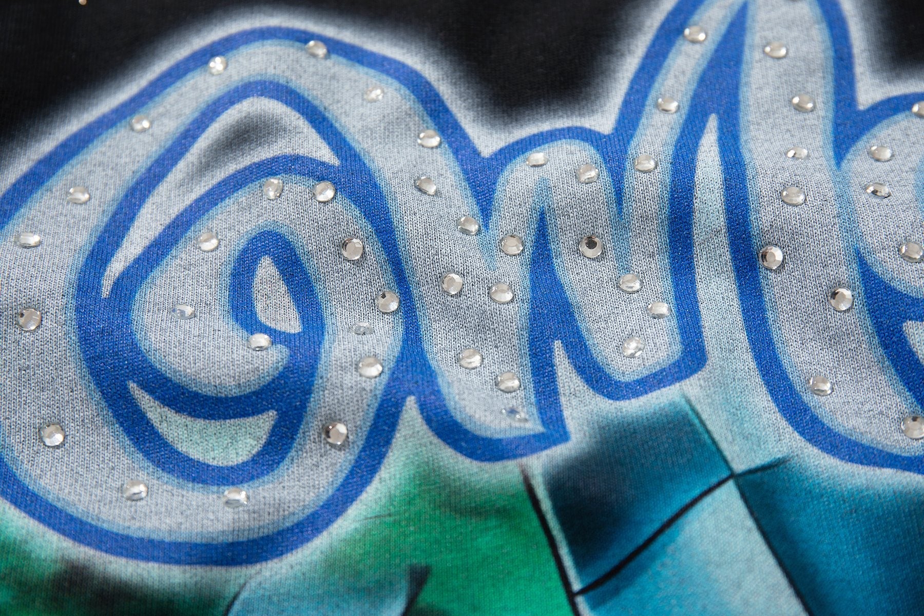 MAJESTIK Blue-Green Front & Script Back Graphic T-Shirt — detail