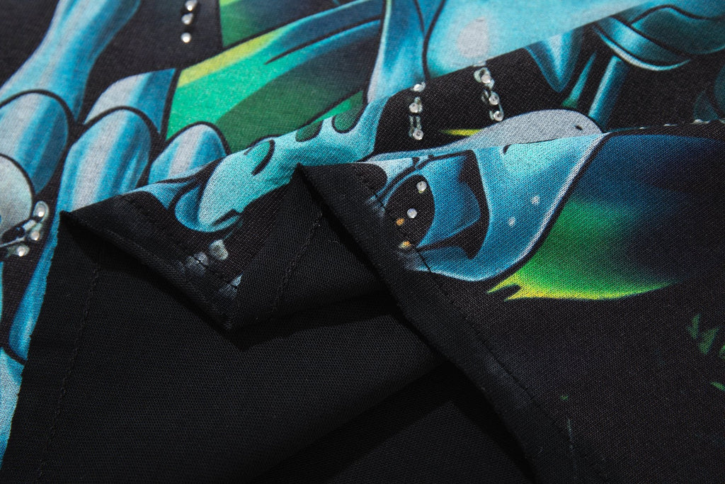 MAJESTIK Blue-Green Front & Script Back Graphic T-Shirt — detail