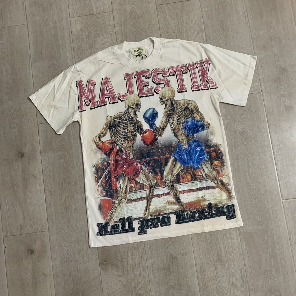 MAJESTIK Skeleton Boxing Graphic T-Shirt — front
