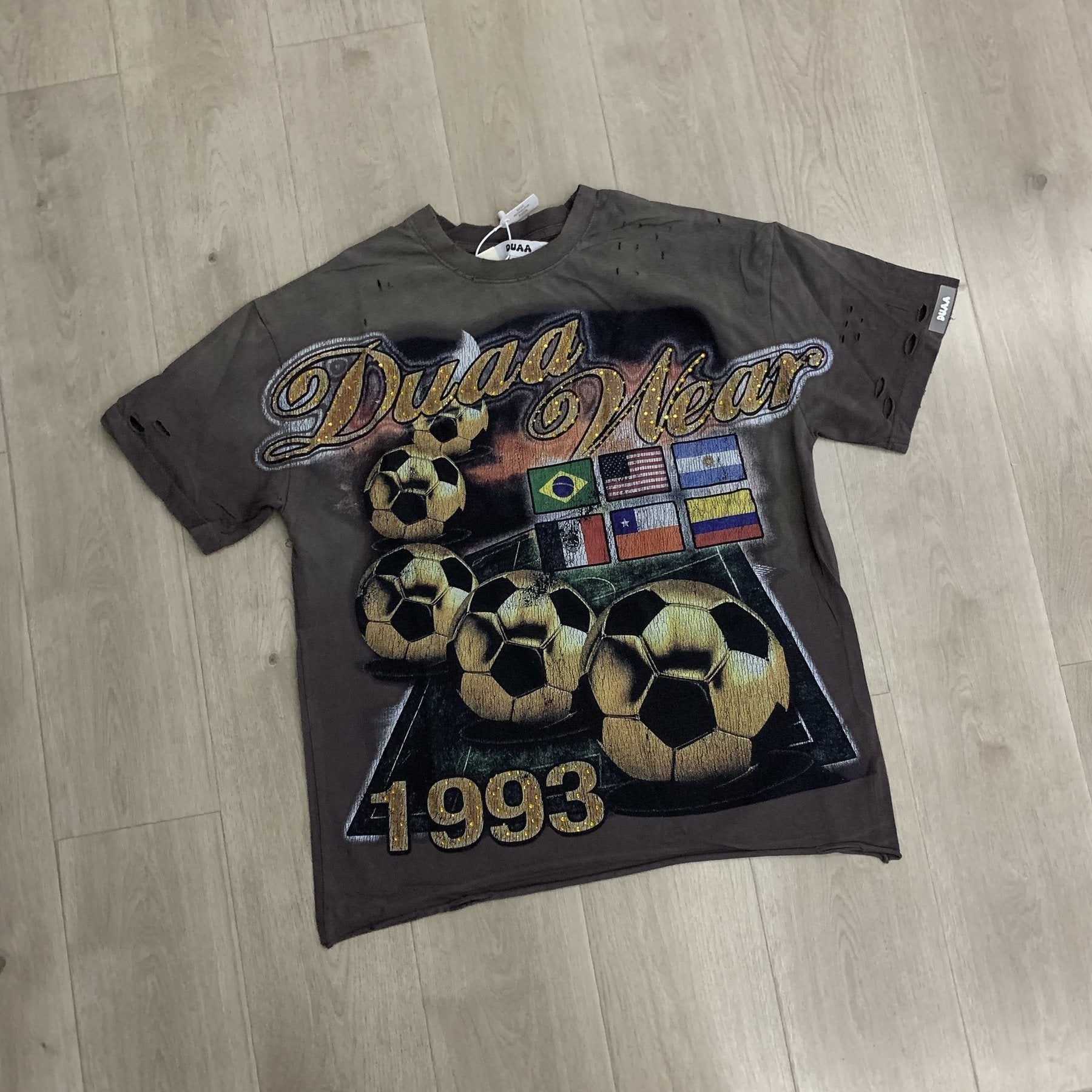 DUAA WC 93 Soccer Flag Distressed Graphic T-Shirt — front
