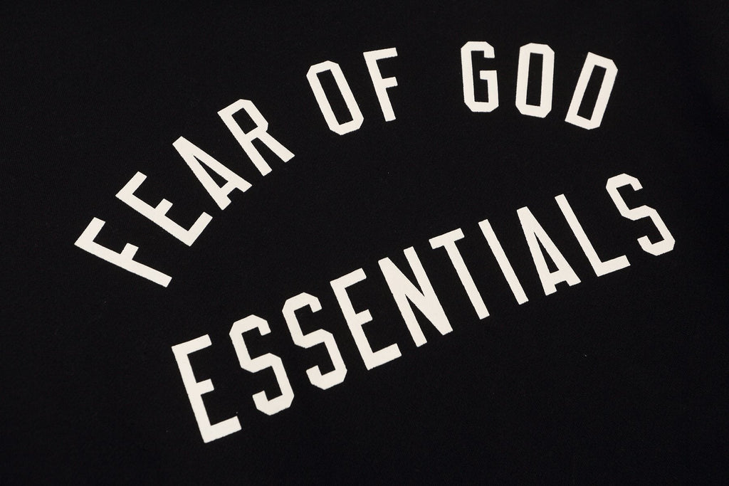 Fear of God Essentials Arched Graphic Hoodie in Black — detail