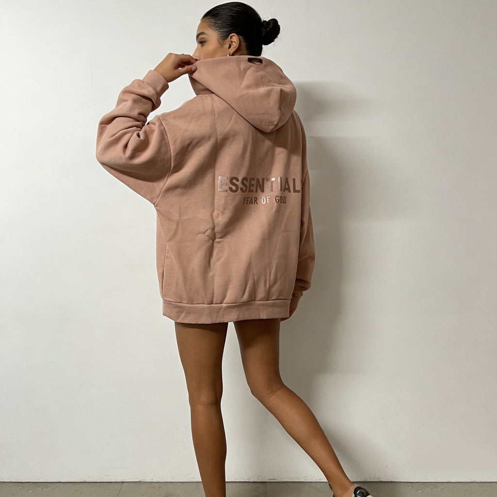 Fear of God Essentials Dusty Pink Hoodie & Pants Matching Set — context