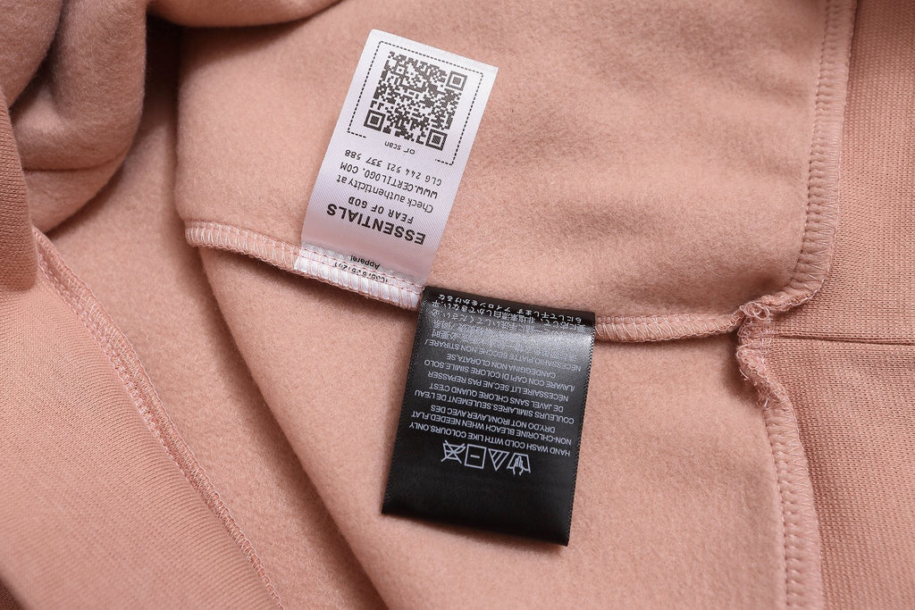 Fear of God Essentials Dusty Pink Hoodie & Pants Matching Set — neck_label