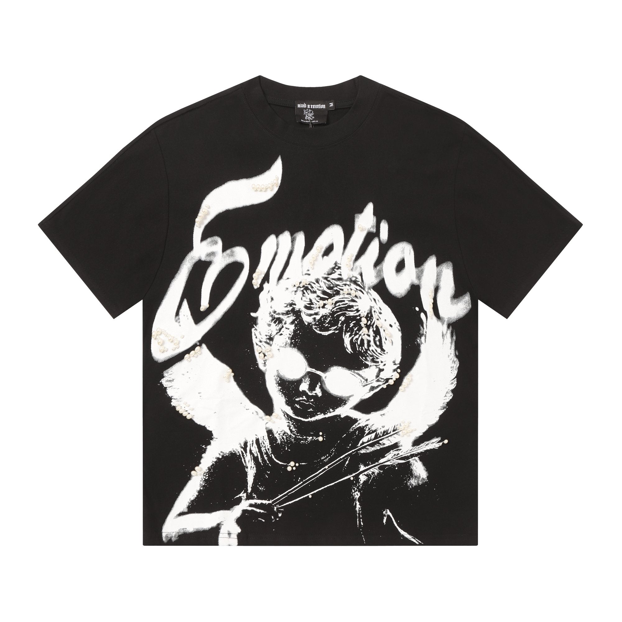 MIXED EMOTION Pearl Script Graphic T-Shirt — hero