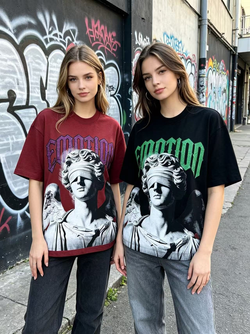 Mind Emotion Front & Back Graphic T-Shirt — model