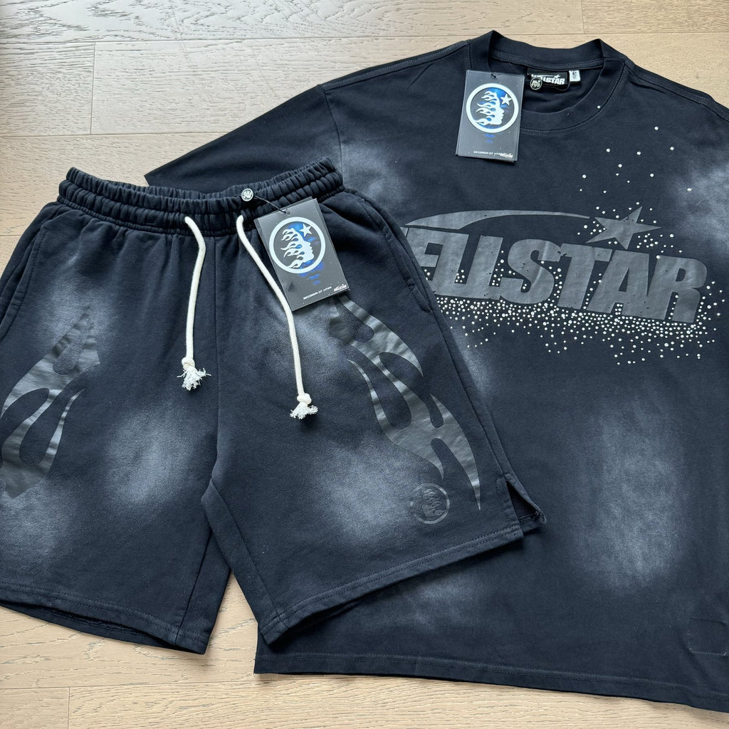 Hellstar Grey Graphic T-Shirt & Shorts Set — front