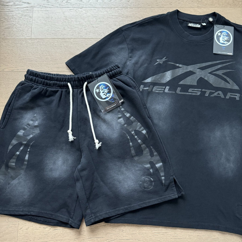 Hellstar Grey Graphic T-Shirt & Shorts Set — front