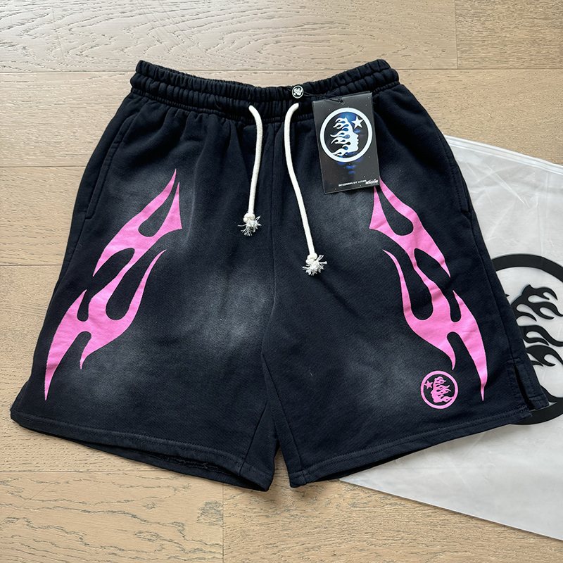 Hellstar Washed Flame Graphic Shorts — front