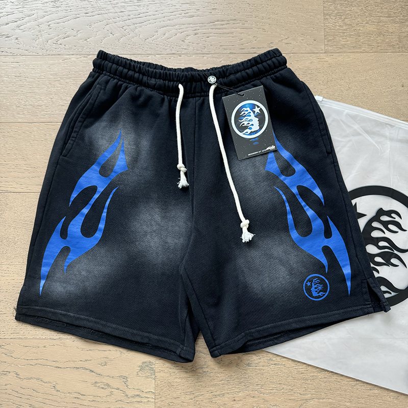 Hellstar Washed Flame Graphic Shorts — front