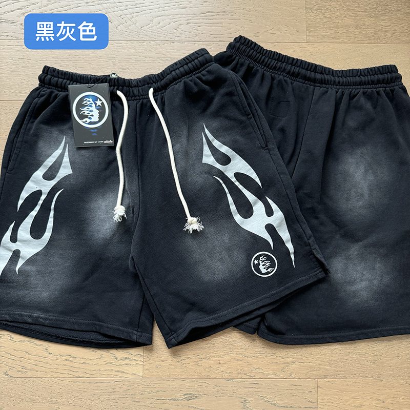 Hellstar Washed Flame Graphic Shorts — comparison