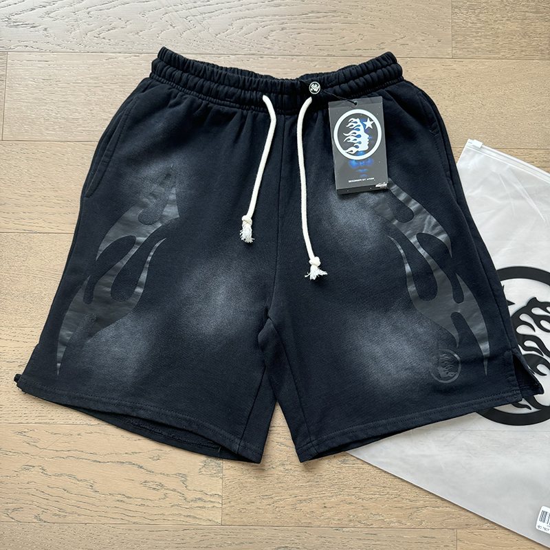Hellstar Washed Flame Graphic Shorts — context